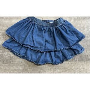 Hanna‎ Andersson Denim Blue Tiered Mini Skirt Jean Y2K Fall Kids Girls Size 5